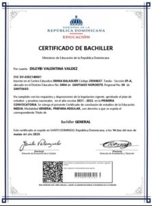 ejemplo de certificado de bachiller